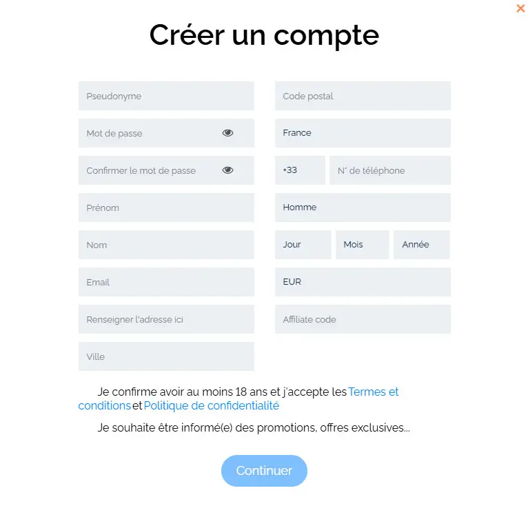 Processus d'inscription WONACO CASINO